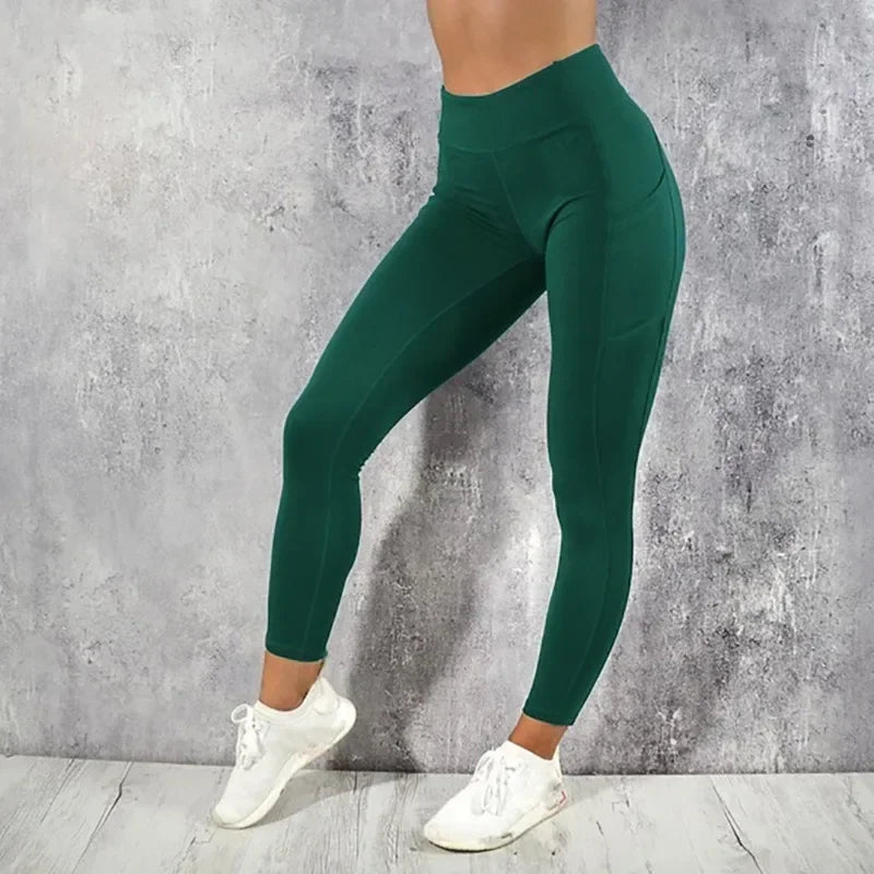 Athletic High Waist Pants with Pocket