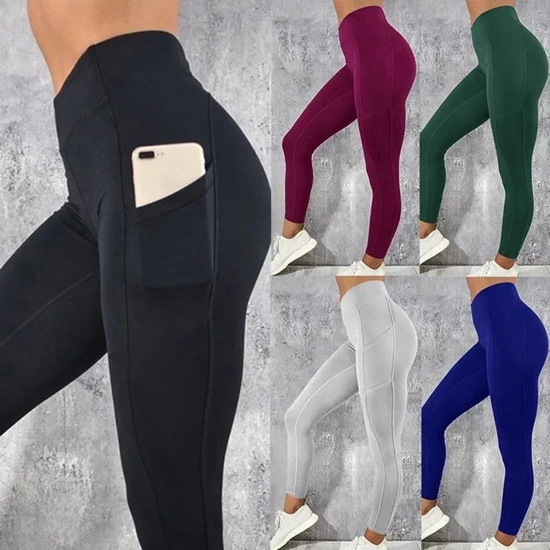 Athletic High Waist Pants with Pocket